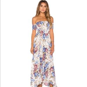 Long flowy floral off the shoulder maxi dress